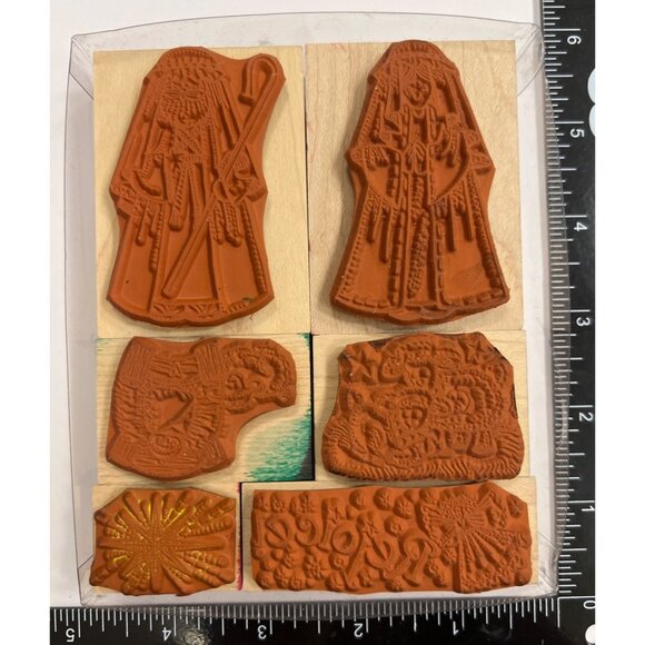 RARE HTF Vintage Nativity-Themed Wood Mounted Rubber Stamp Set of 6 by Hero Arts - Picture 2 of 3